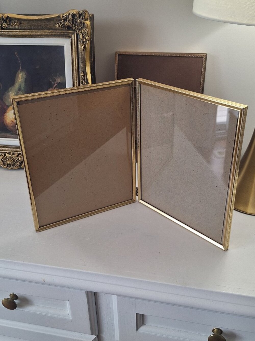 Vintage brass folding 8x10 metal picture frame 8 x 10
